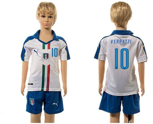 Italy #10 Verratti White Away Kid Soccer Country Jersey