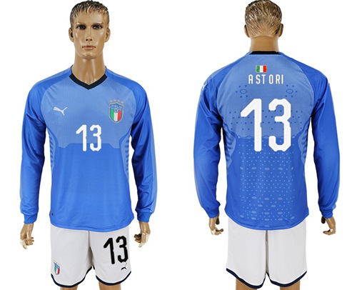 Italy #13 Astori Blue Home Long Sleeves Soccer Country Jersey
