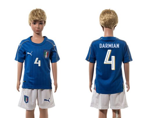 Italy #4 Darmian Blue Home Kid Soccer Country Jersey