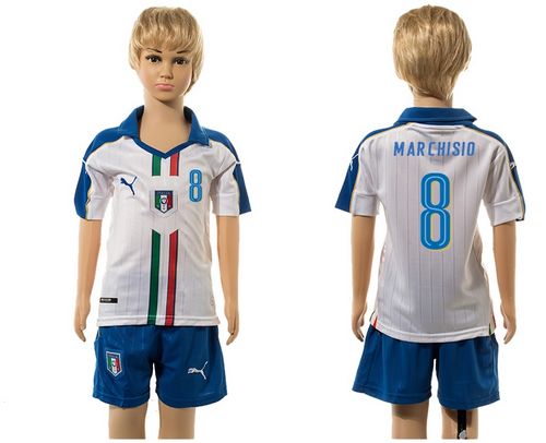 Italy #8 Marchisio White Away Kid Soccer Country Jersey