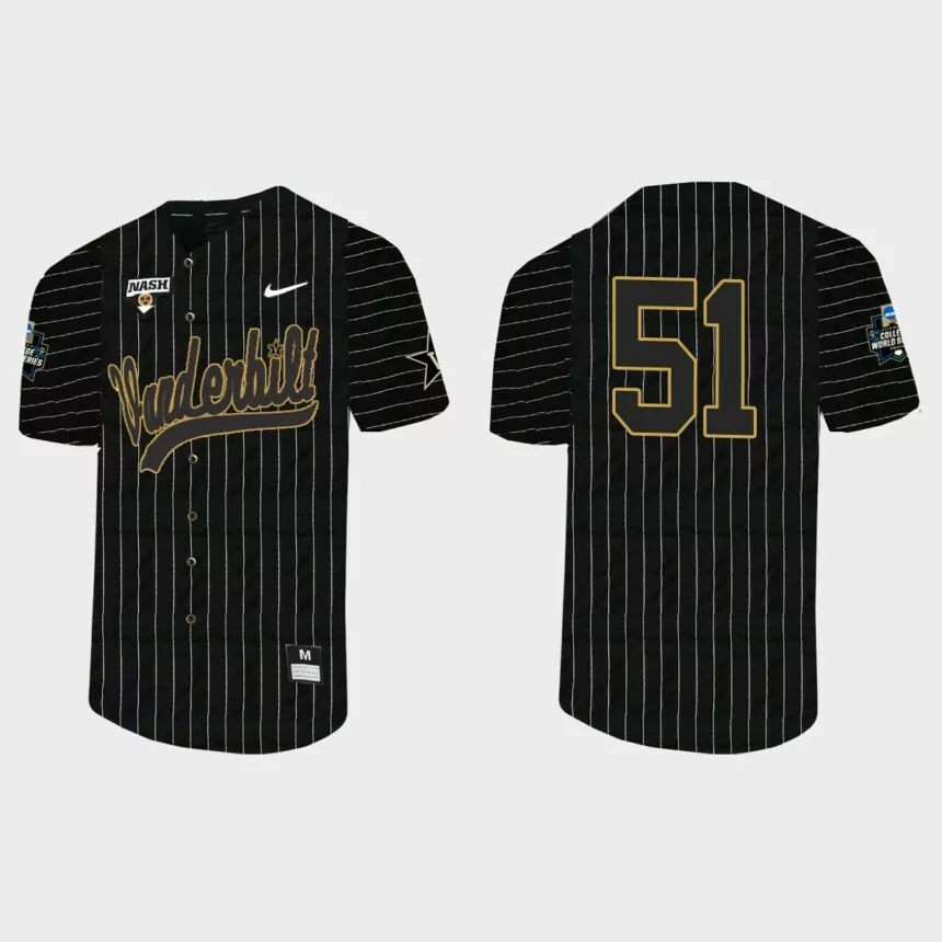 J.J. Bleday Vanderbilt Commodores 2021 College World Series Pinstripe Baseball Jersey – Black