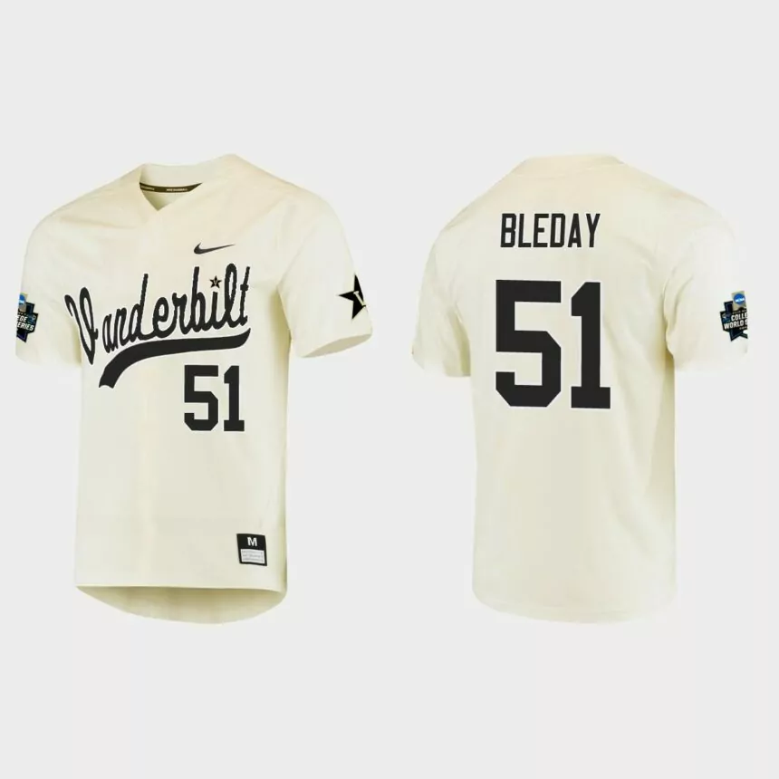 J.J. Bleday Vanderbilt Commodores College World Series Baseball Jersey – Cream
