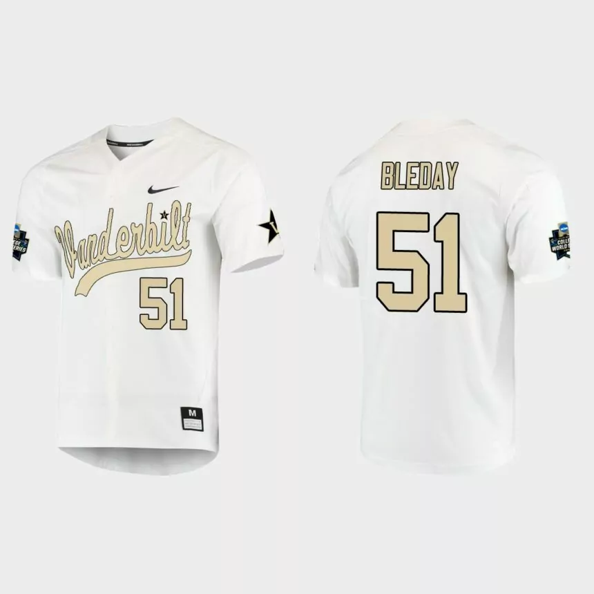 J.J. Bleday Vanderbilt Commodores College World Series Baseball Jersey – White