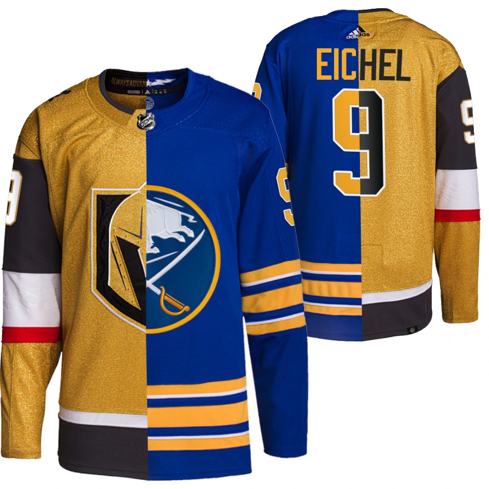 Jack Eichel Golden Knights X Sabres Gold Royal Dual Teams Split Special Edition Jersey