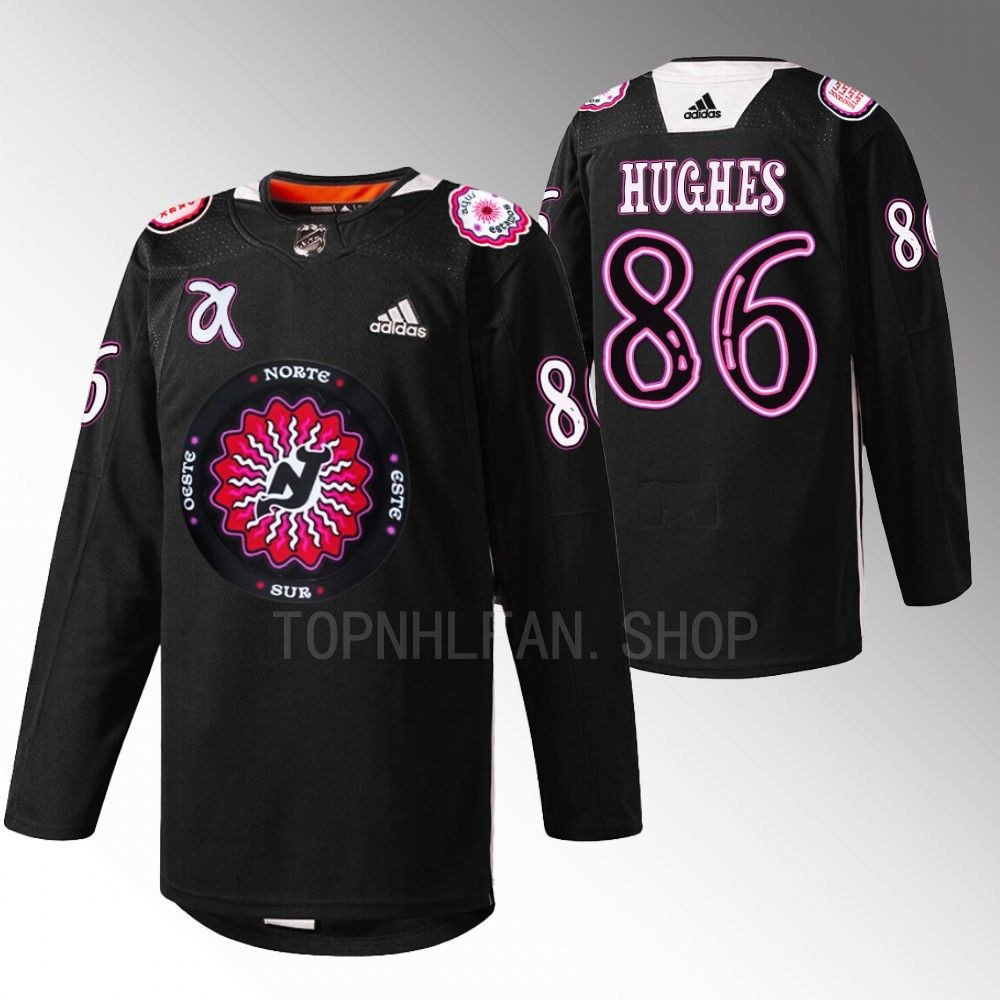 Jack Hughes 2022 New Jersey Devils Black Hispanic Heritage Night Warmup Jersey