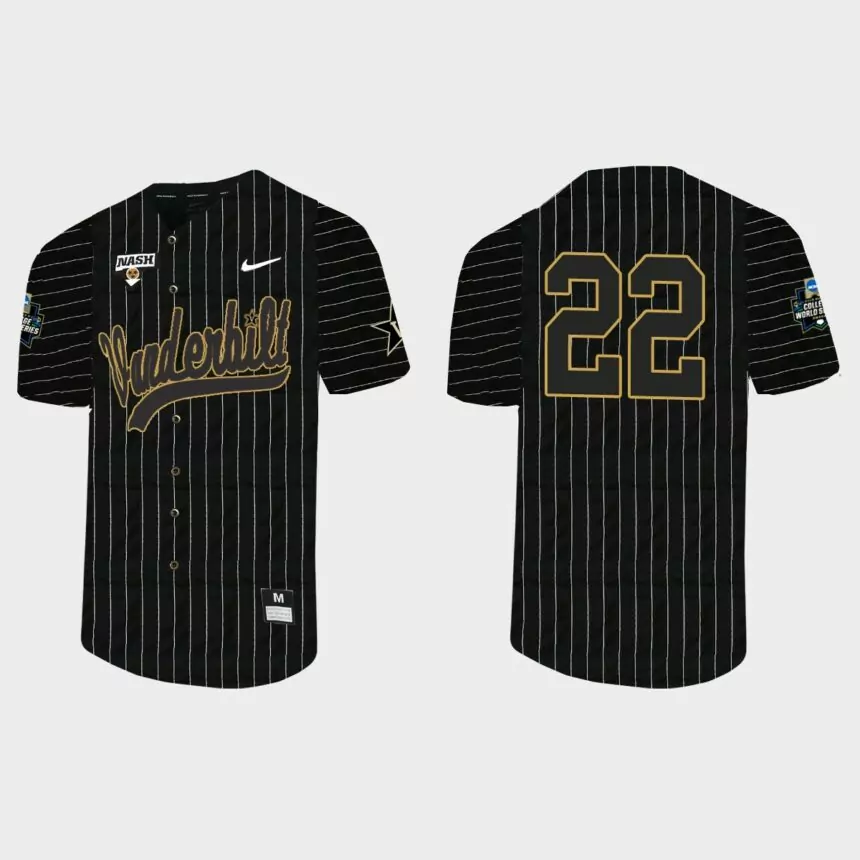 Jack Leiter Vanderbilt Commodores 2021 College World Series Pinstripe Baseball Jersey – Black