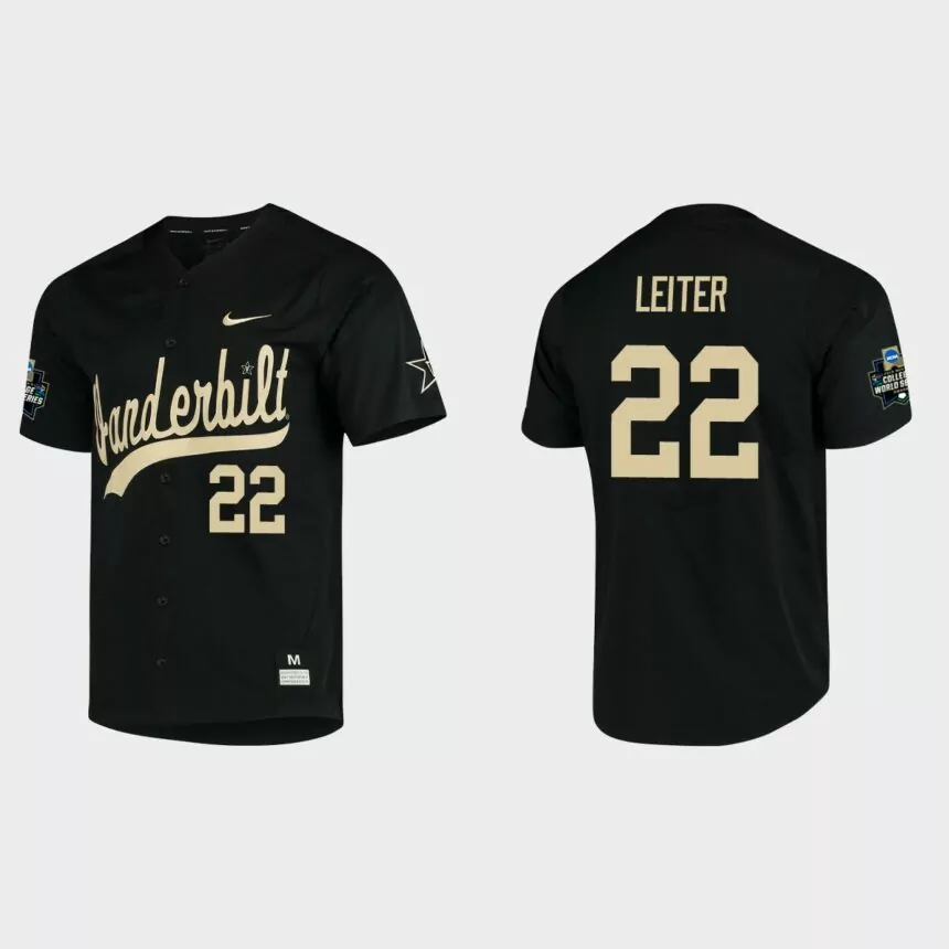 Jack Leiter Vanderbilt Commodores College World Series Baseball Jersey – Black