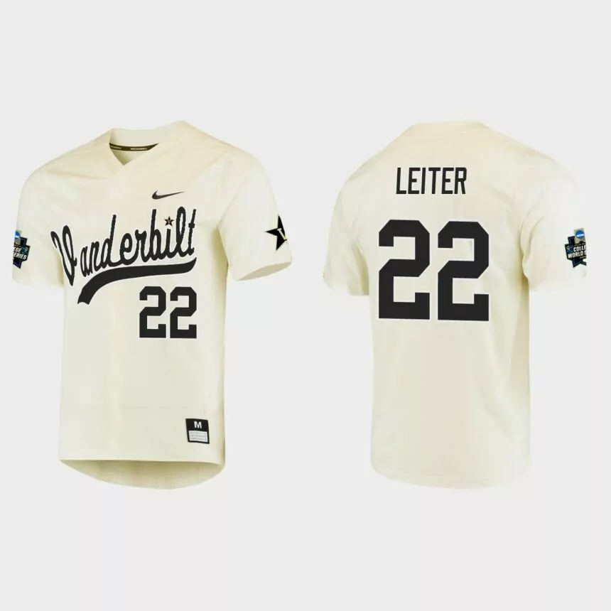 Jack Leiter Vanderbilt Commodores College World Series Baseball Jersey – Cream
