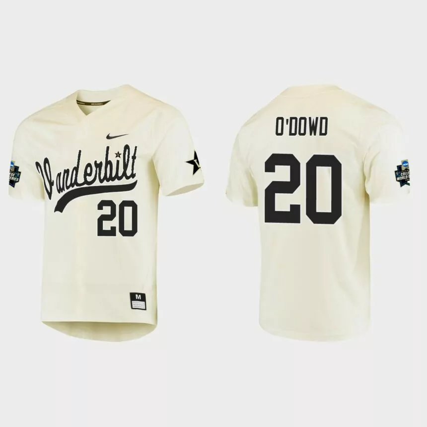 Jack O’Dowd Vanderbilt Commodores College World Series Baseball Jersey – Cream