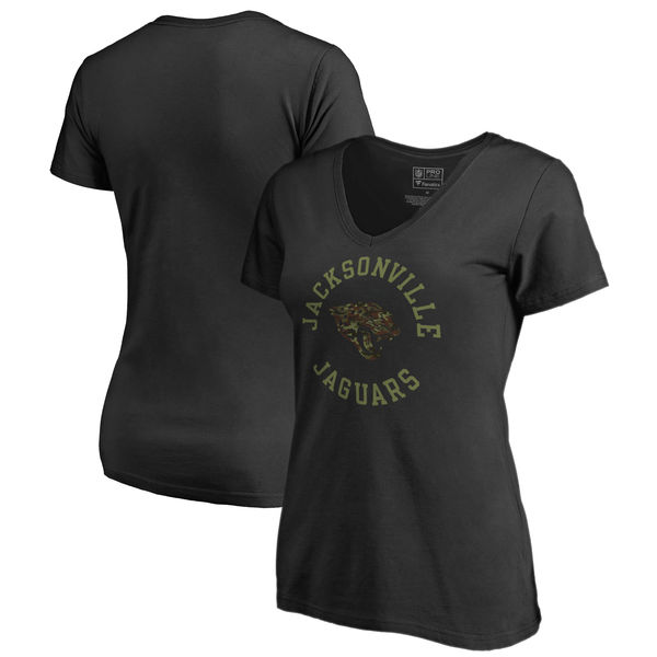 Jacksonville Jaguars NFL Pro Line By Fanatics Branded Women's Camo Collection Liberty Plus Size V Neck T-Shirt Black