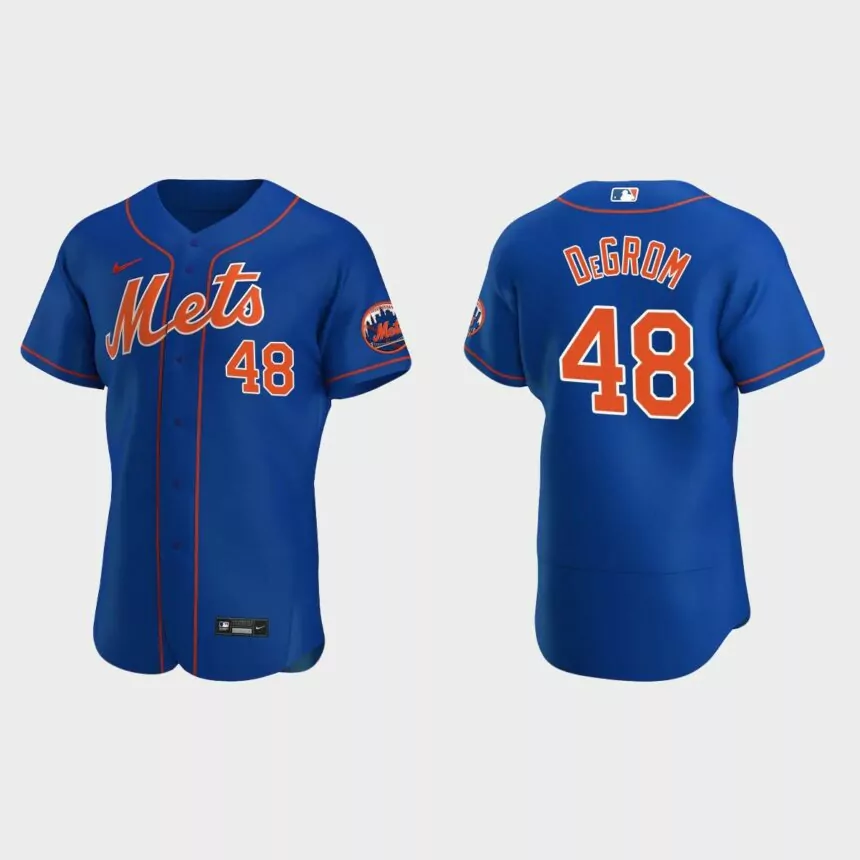 Jacob deGrom #48 New York Mets Royal Authentic Team Logo 2020 Alternate Jersey