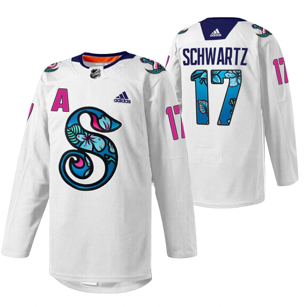 Jaden Schwartz Kraken Pride Night Jersey White Warmup