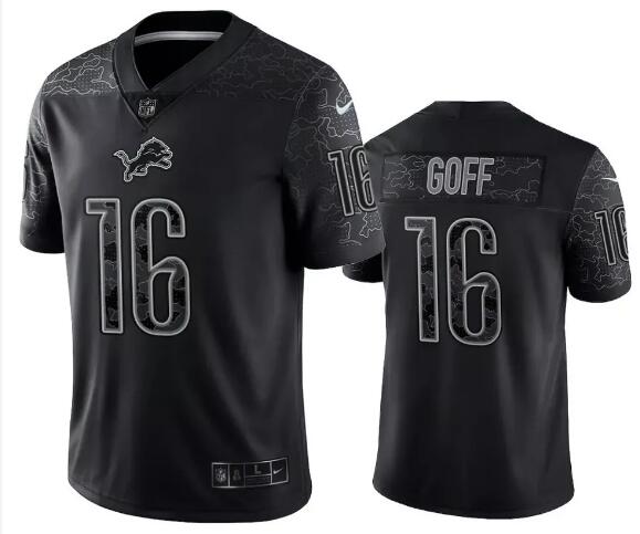 Jared Goff 16 Detroit Lions Black Reflective Limited Jersey