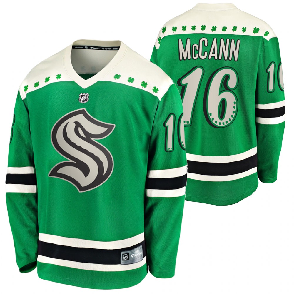 Jared McCann 2022 St. Patrick Kraken Green #16 Jersey