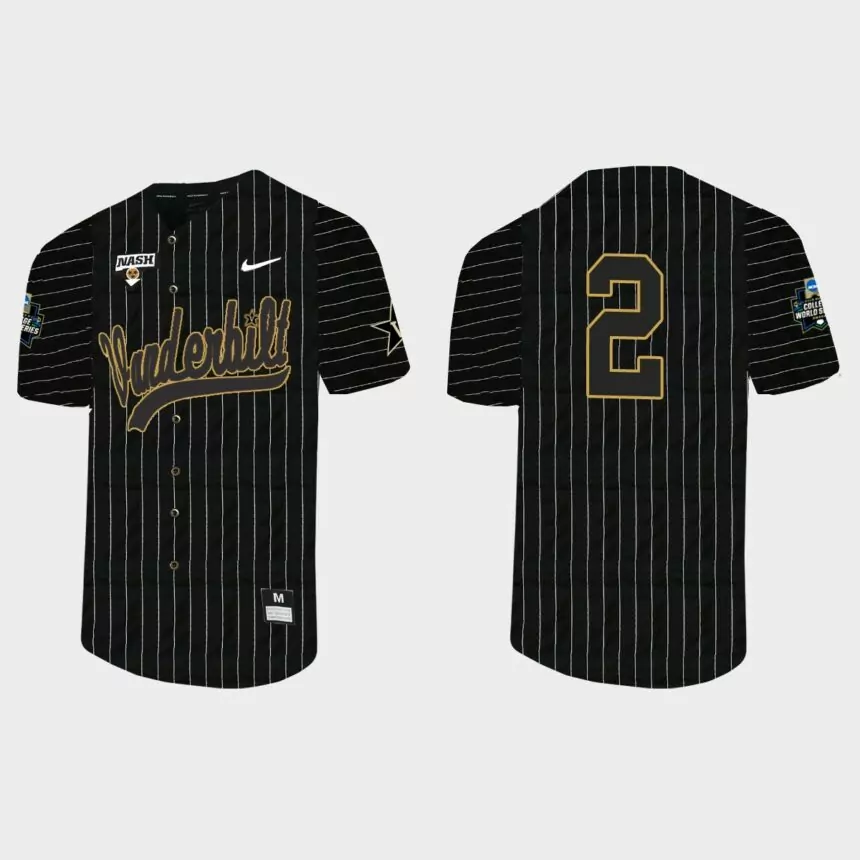 Javier Vaz Vanderbilt Commodores 2021 College World Series Pinstripe Baseball Jersey – Black