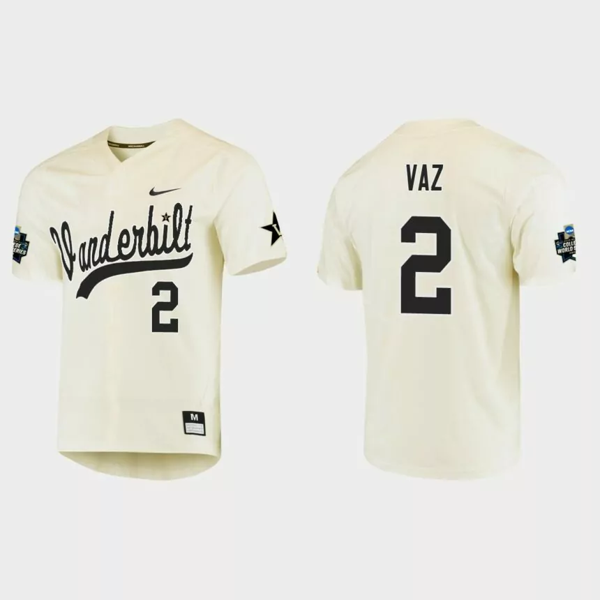 Javier Vaz Vanderbilt Commodores College World Series Baseball Jersey – Cream