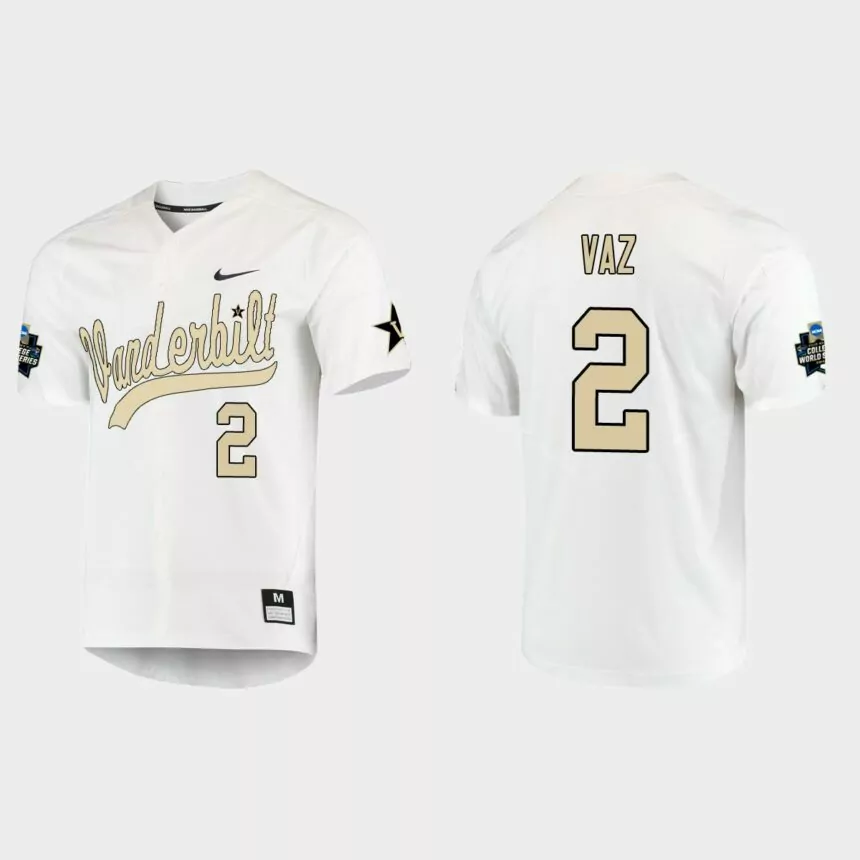 Javier Vaz Vanderbilt Commodores College World Series Baseball Jersey – White