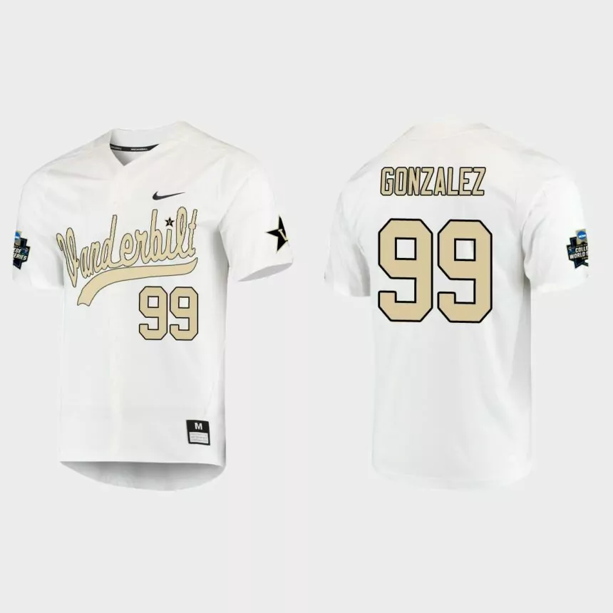 Jayson Gonzalez Vanderbilt Commodores College World Series Baseball Jersey – White