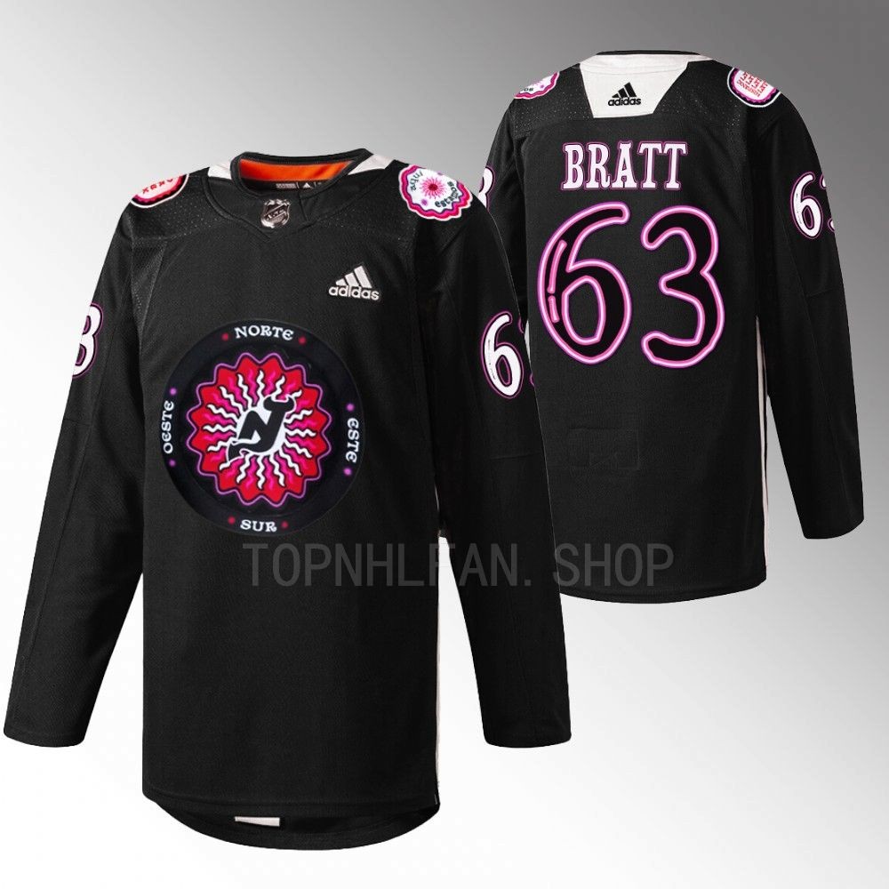 Jesper Bratt 2022 New Jersey Devils Black Hispanic Heritage Night Warmup Jersey
