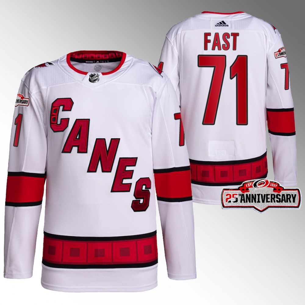 Jesper Fast 2022-23 Carolina Hurricanes White Authentic Away 25th Anniversary Jersey