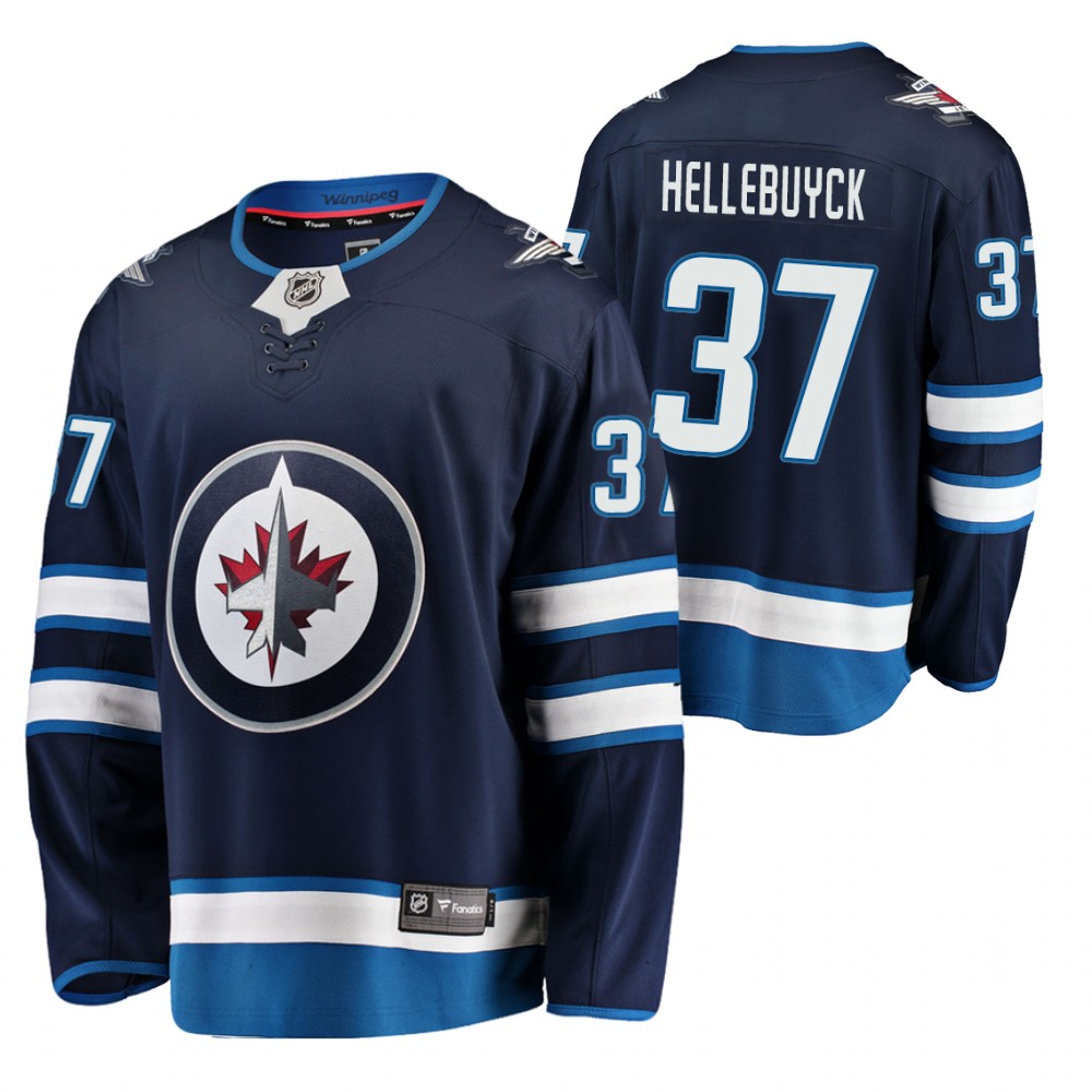 Jets Connor Hellebuyck Jersey Home Navy Breakaway Player Men