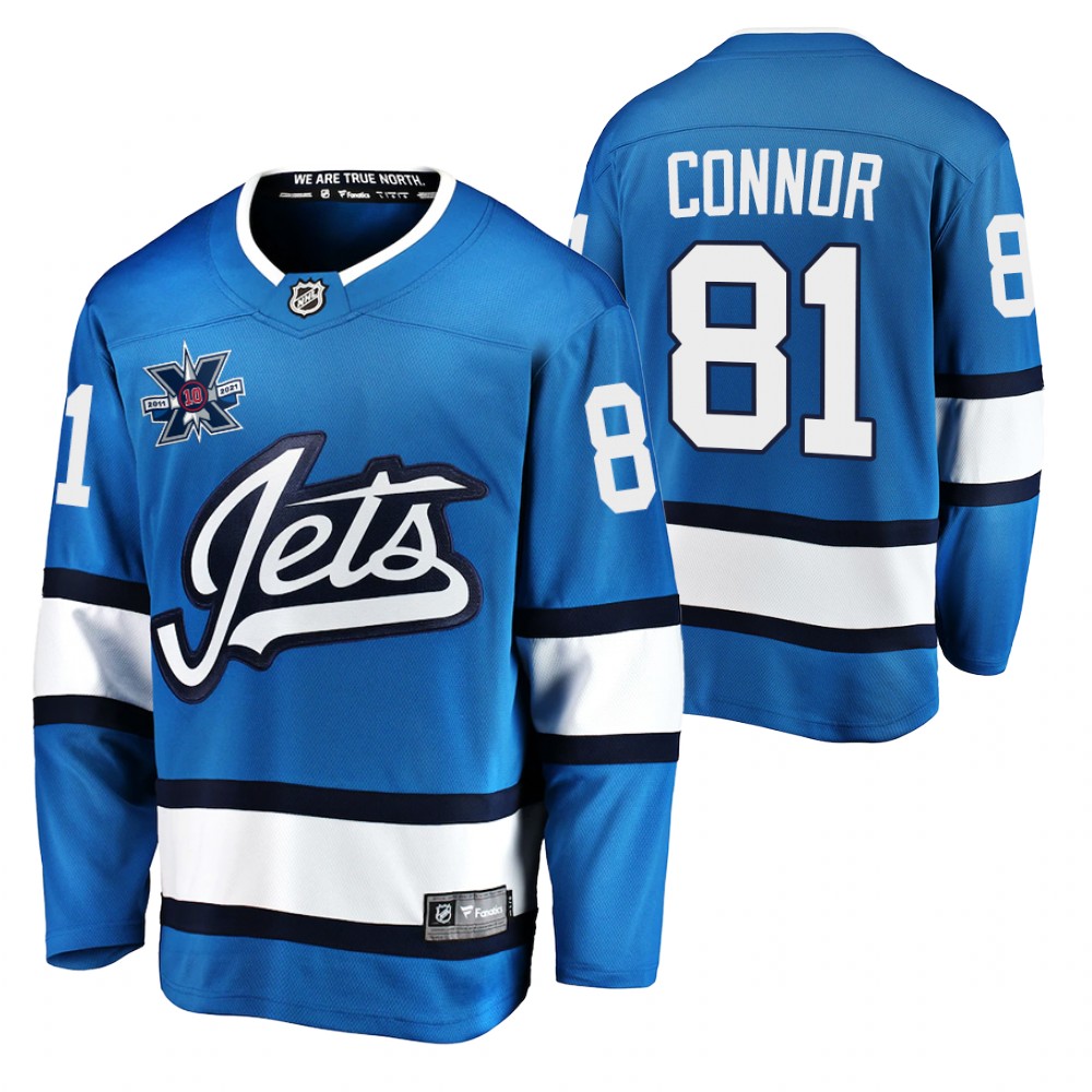 Jets Kyle Connor Jersey 10th Anniversary Blue Honor Hawerchuk Alternate Men