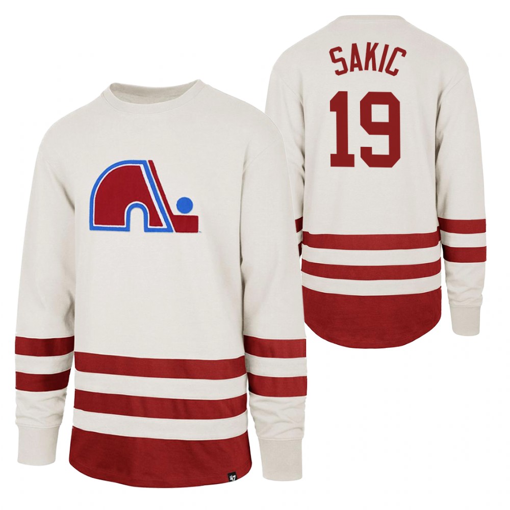 Joe Sakic Quebec Nordiques Center Ice Crew White Retro Cotton Jersey