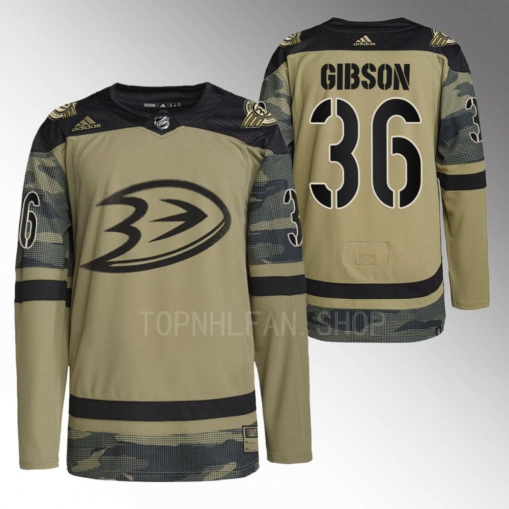 John Gibson Ducks Military Appreciation Night Jersey Camo Warmup