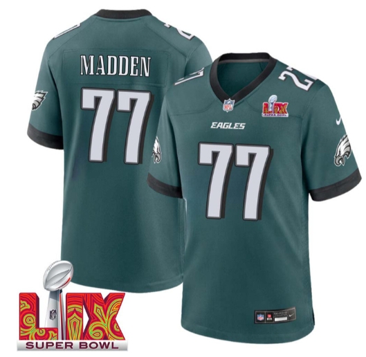John Madden No 77 Men Super Bowl LIX Philadelphia Eagles Home Game 2025 Jersey- Replica