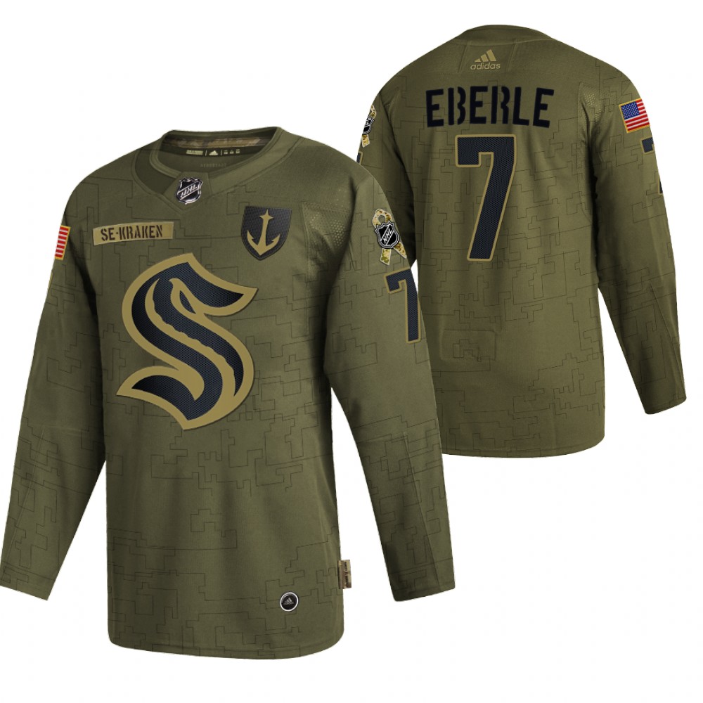 Jordan Eberle Kraken Veterans Day 2021 Olive Military Appreciation Jersey