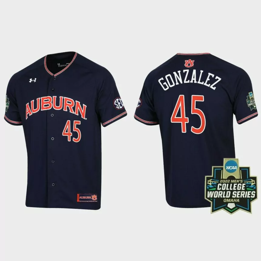 Joseph Gonzalez Auburn Tigers 2022 World Series Baseball Jersey – Navy