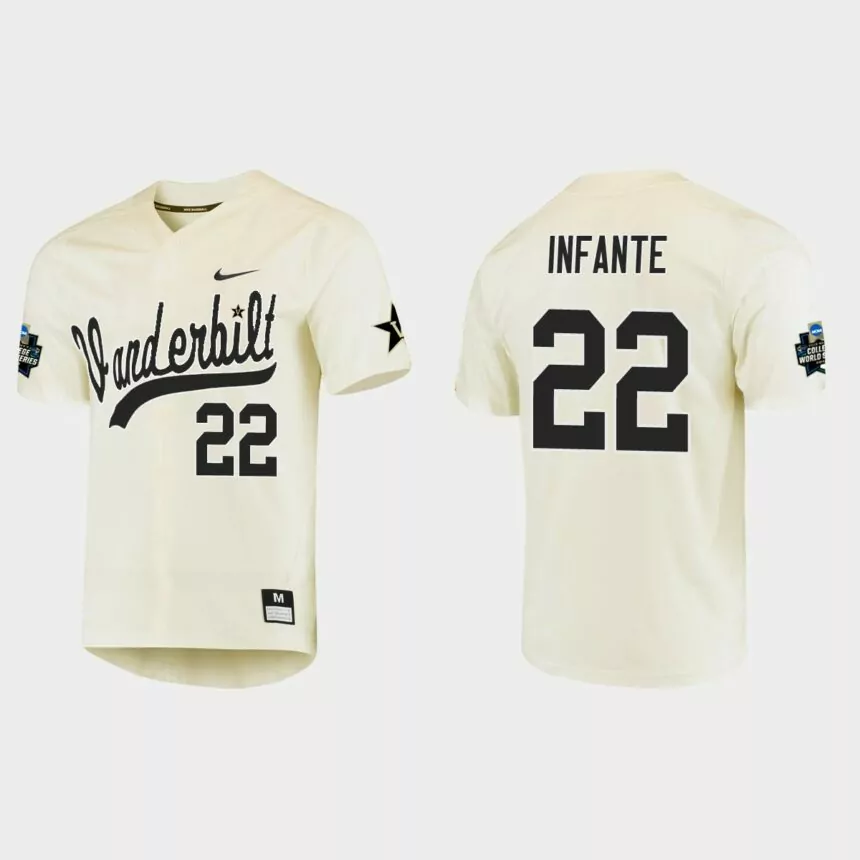 Julian Infante Vanderbilt Commodores College World Series Baseball Jersey – Cream