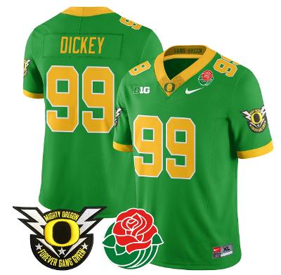 Jurrion Dickey Jersey #99 Oregon Ducks 2024 Mighty Rose Bowl Patch N2 Green