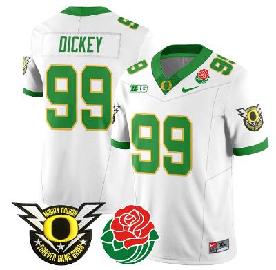 Jurrion Dickey Jersey #99 Oregon Ducks 2024 Mighty Rose Bowl Patch N2 White