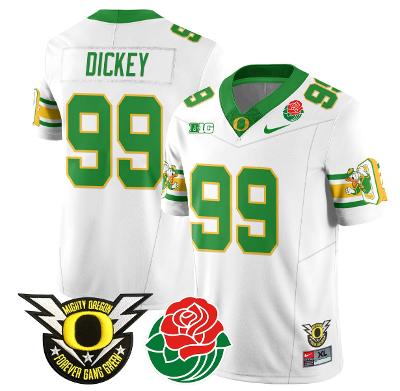 Jurrion Dickey Jersey #99 Oregon Ducks 2024 Rose Bowl Patch Football White