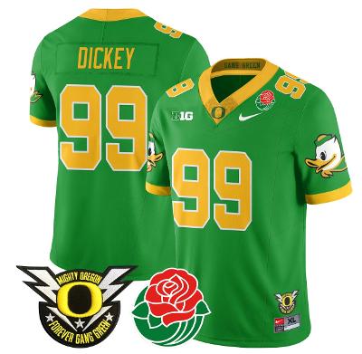 Jurrion Dickey Jersey #99 Oregon Ducks 2024 Rose Bowl Patch N1 Football Green