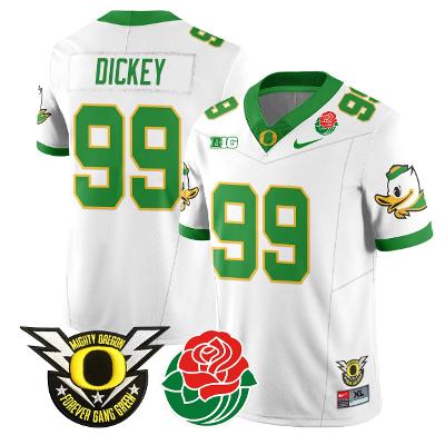 Jurrion Dickey Jersey #99 Oregon Ducks 2024 Rose Bowl Patch N1 Football White