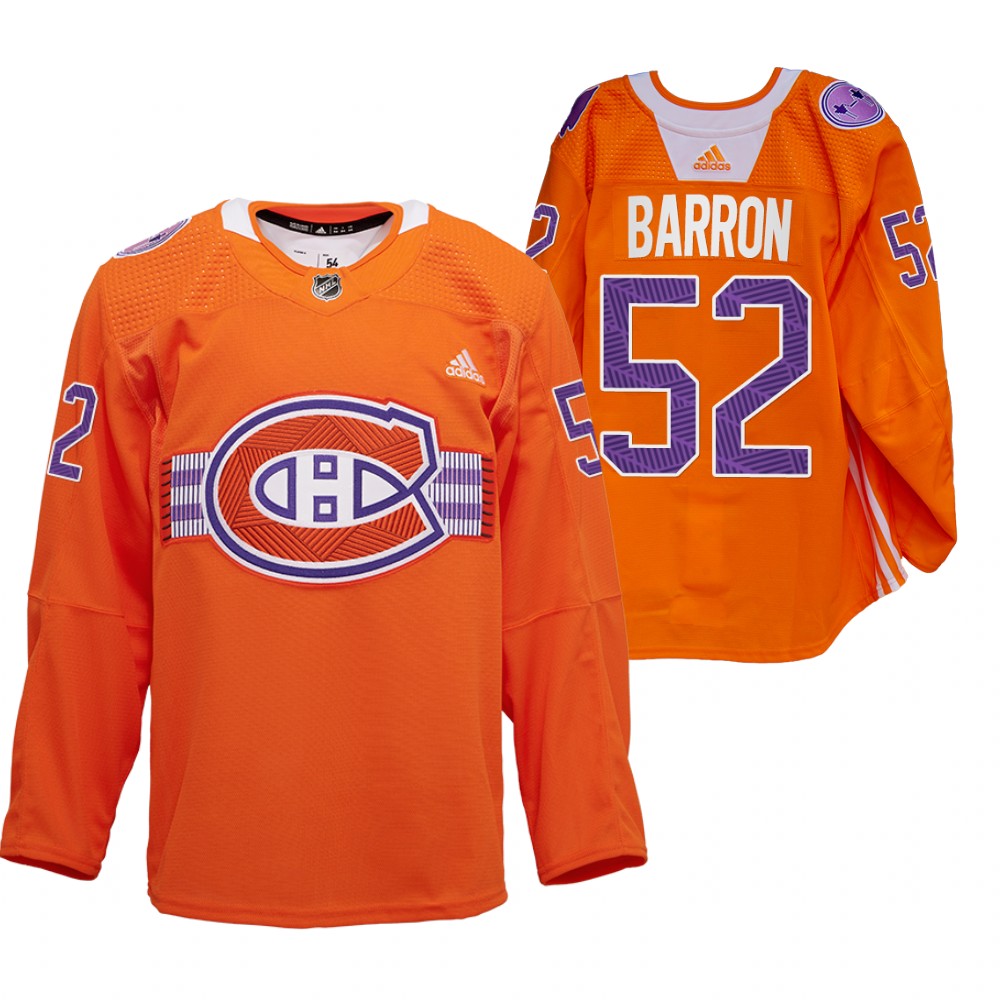 Justin Barron Les Canadiens Indigenous Celebration Night Jersey Orange Warmup
