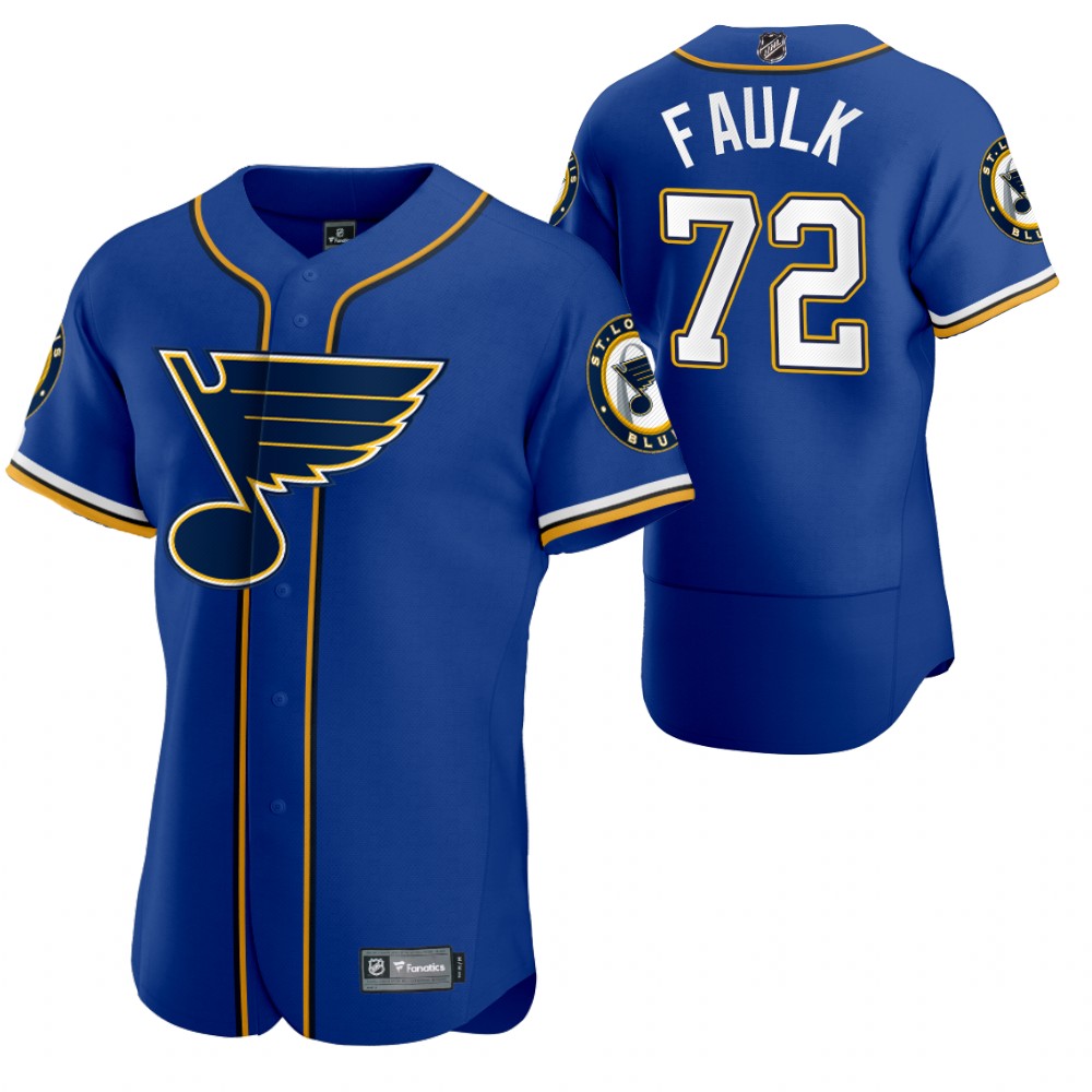 Justin Faulk Blues 2020 NHL X MLB Crossover Baseball Jersey Royal