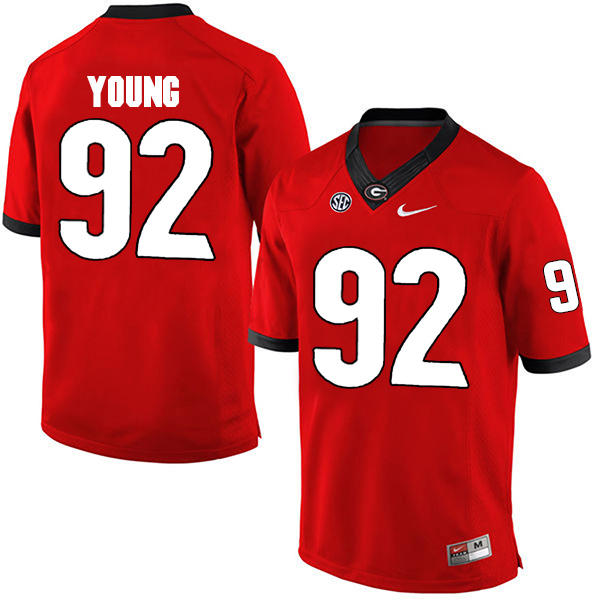 Justin Young Georgia Bulldogs Men's Jersey - #92 NCAA Red Limited Home