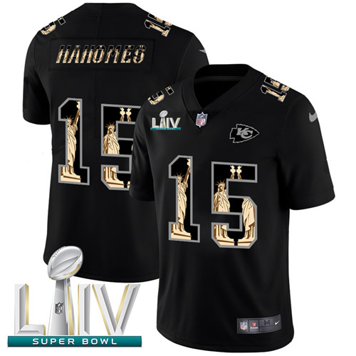 Kansas City Chiefs #15 Patrick Mahomes Carbon Black Super Bowl LIV 2020 Vapor Statue Of Liberty Limited NFL Jersey