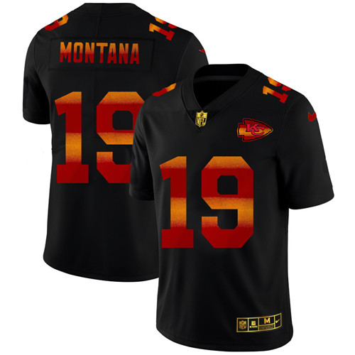 Kansas City Chiefs #19 Joe Montana Men's Black Nike Red Orange Stripe Vapor Limited NFL Jersey