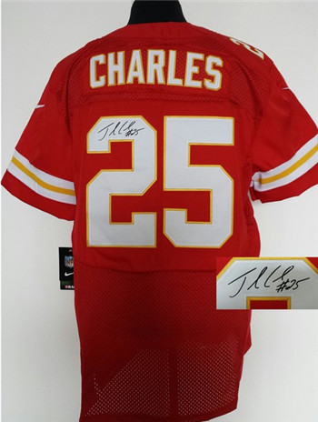 Kansas City Chiefs #25 Jamaal Charles Red Nik Elite Signed Jersey