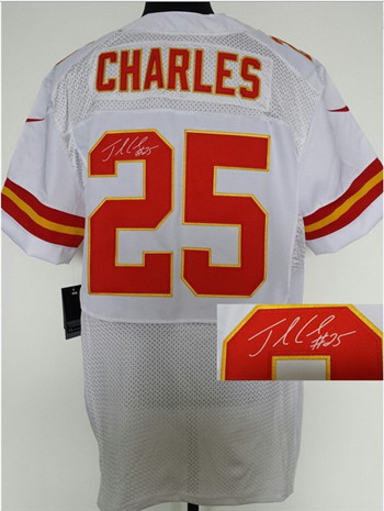 Kansas City Chiefs #25 Jamaal Charles White Nik Elite Signed Jersey