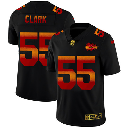Kansas City Chiefs #55 Frank Clark Men's Black Nike Red Orange Stripe Vapor Limited NFL Jersey