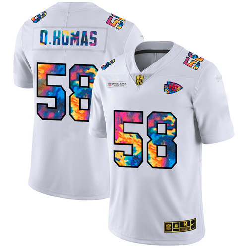 Kansas City Chiefs #58 Derrick Thomas Men's White Nike Multi-Color 2020 NFL Crucial Catch Limited NFL Jersey