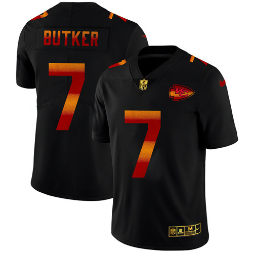 Kansas City Chiefs #7 Harrison Butker Men's Black Nike Red Orange Stripe Vapor Limited NFL Jersey