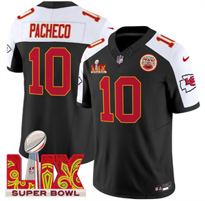 Kansas City Chiefs Super Bowl LIX Patch Vapor Limited   Jersey - All Stitched  Black Alternate 10 Isiah Pacheco