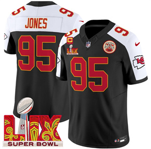 Kansas City Chiefs Super Bowl LIX Patch Vapor Limited   Jersey - All Stitched  Black Alternate Chris Jones 95
