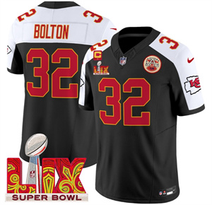 Kansas City Chiefs Super Bowl LIX Patch Vapor Limited   Jersey - All Stitched  Black Alternate Nick Bolton 32